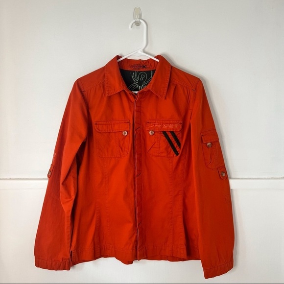Spyder Burnt Orange Button Down Utility Shacket 100% Cotton - Picture 8 of 16